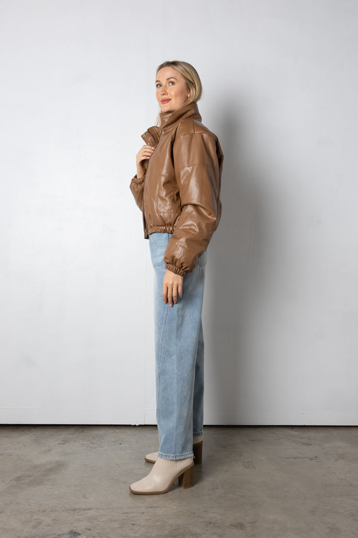 brown cropped puffer jacket
