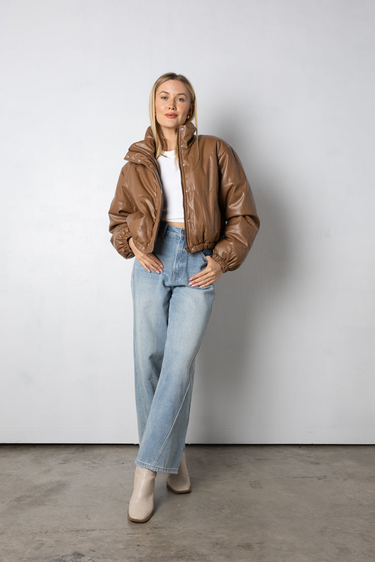 brown cropped puffer jacket