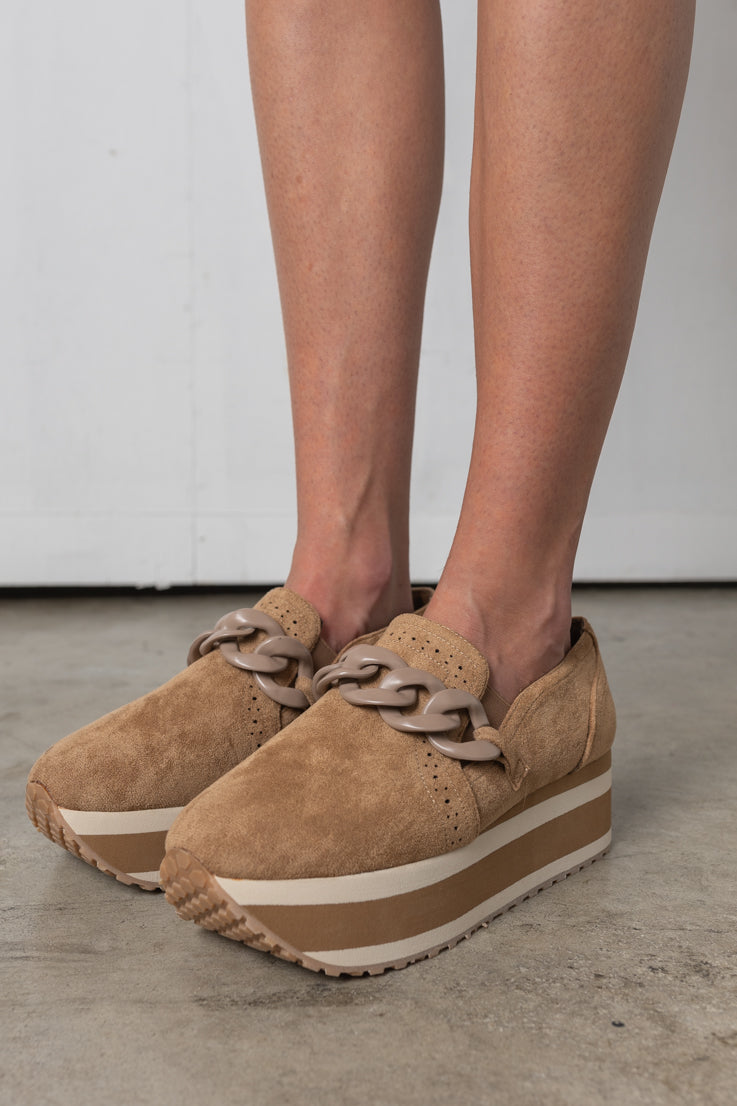 brown faux suede platform sneakers
