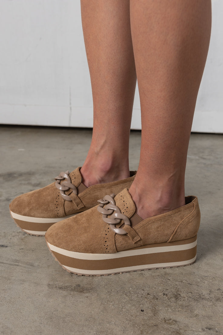 brown faux suede platform sneakers