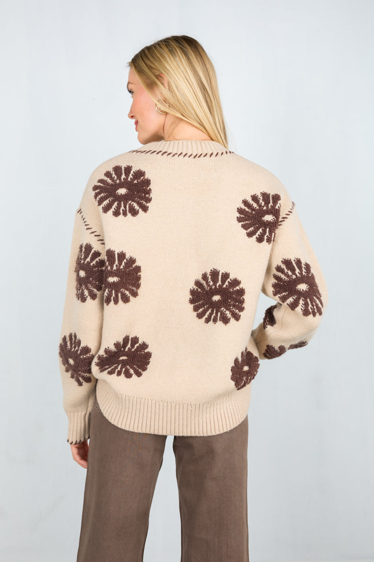 brown floral sweater