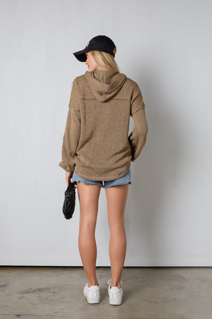 brown knit hoodie top