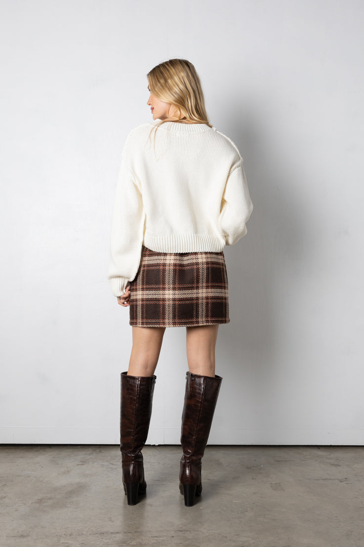 brown plaid mini skirt