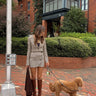 brown and black plaid set outfit with cropped structured blazer with a matching mini skort