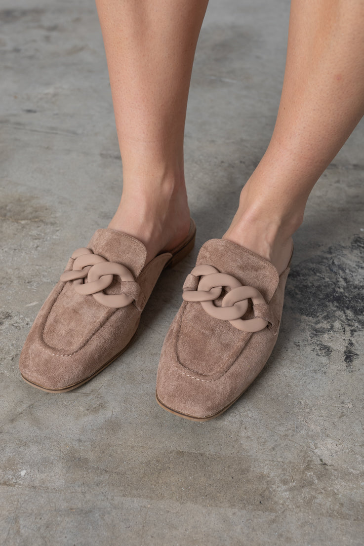taupe suede mules