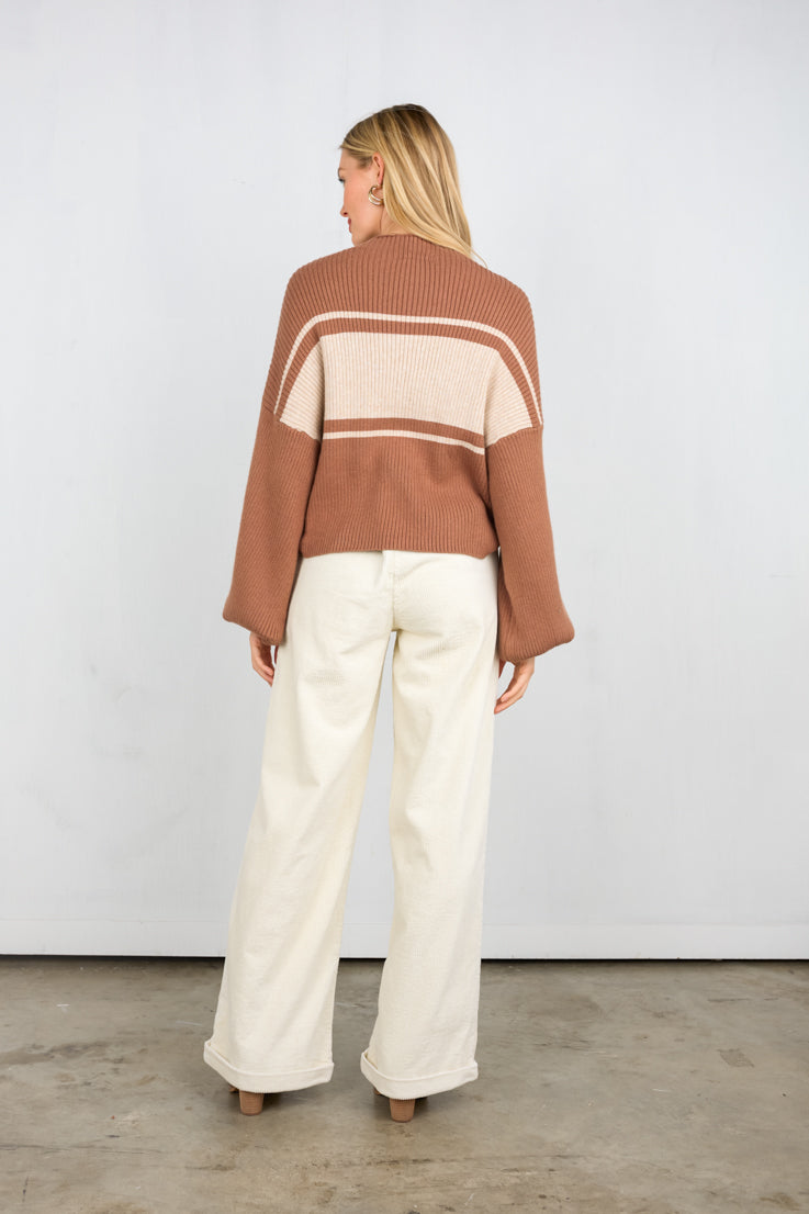 brown sweater taupe stripe
