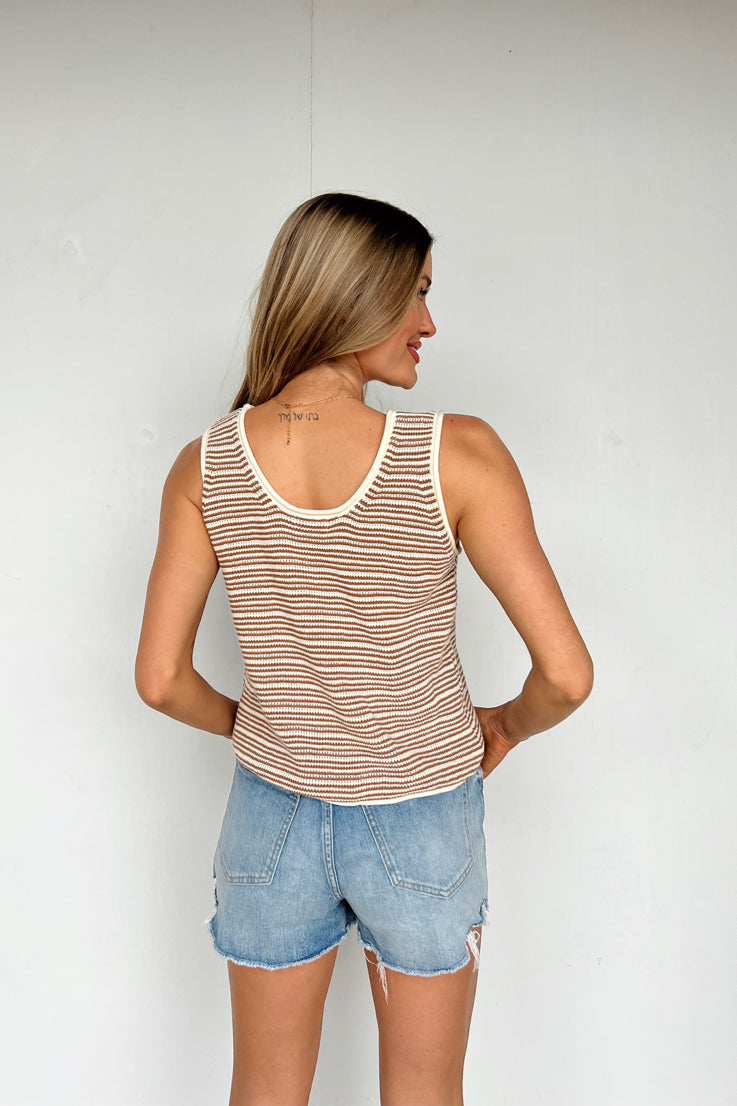 brown and white stripe top