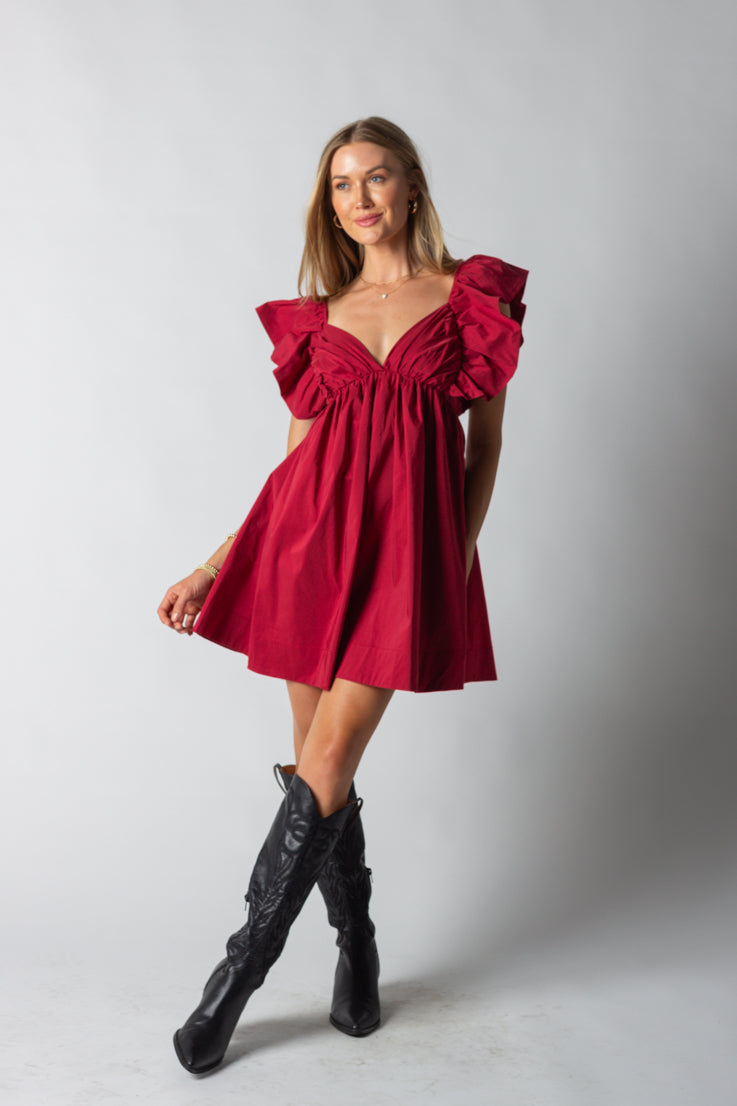 burgundy sweetheart neckline mini dress
