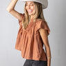 clay v neck pleated top