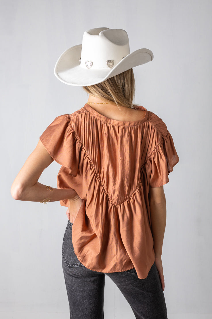 clay v neck pleated top