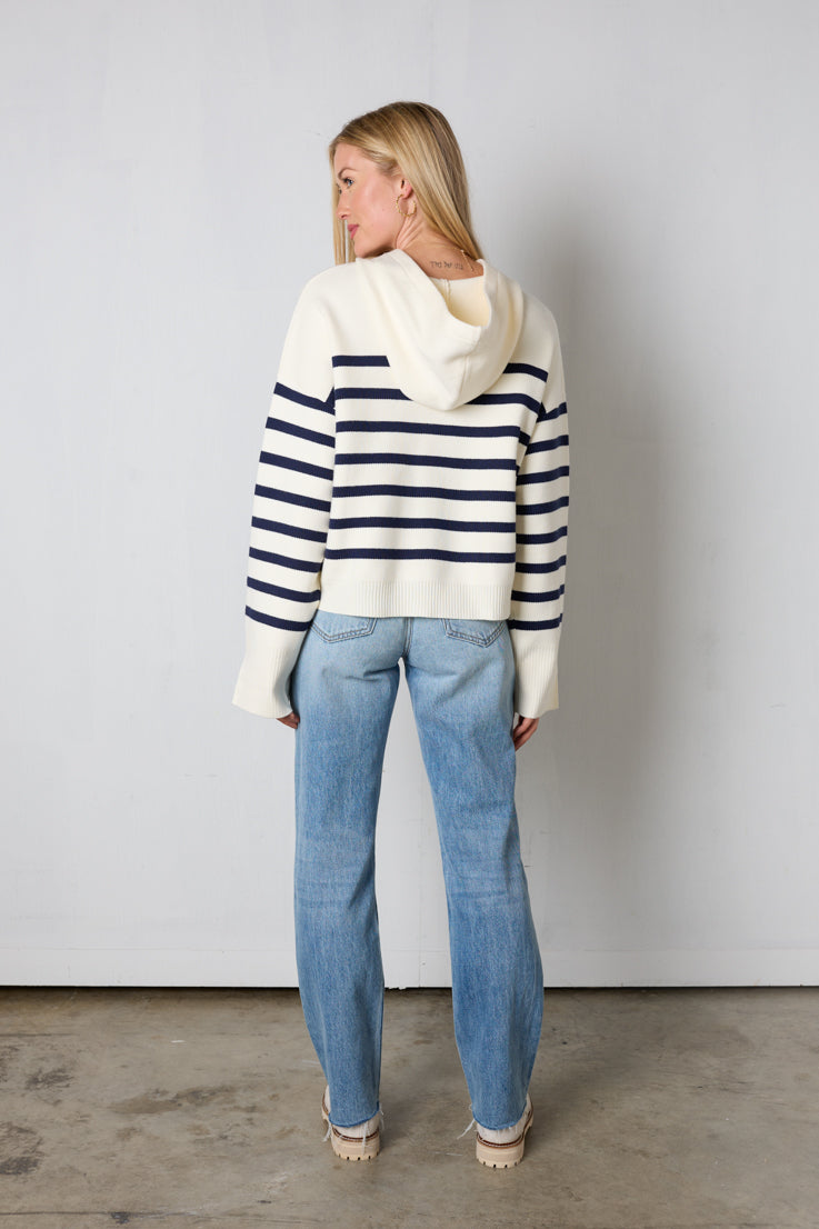 cream and navy stripped hoodie