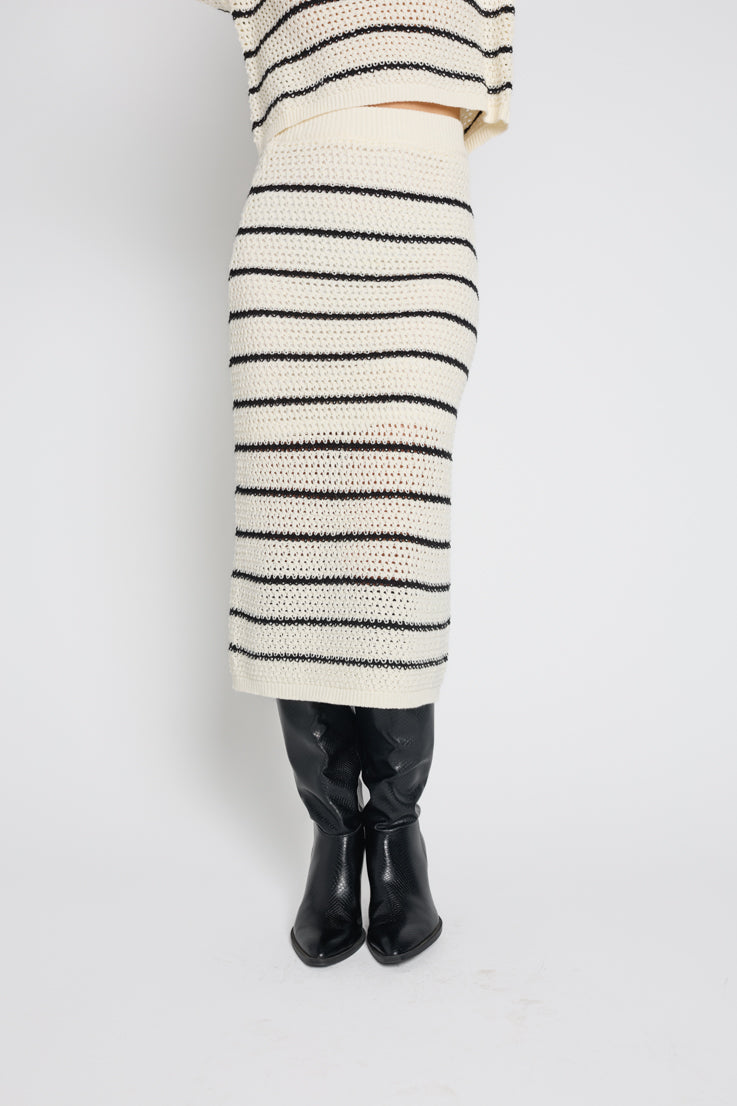cream and black striped skirt