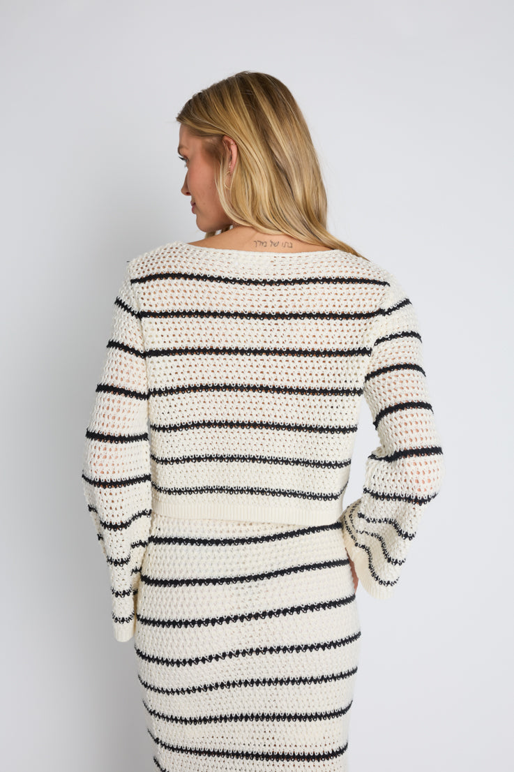 cream and black striped sweater