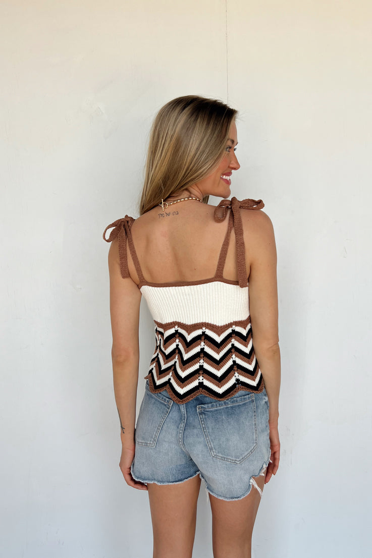 cream brown and black knit tank top