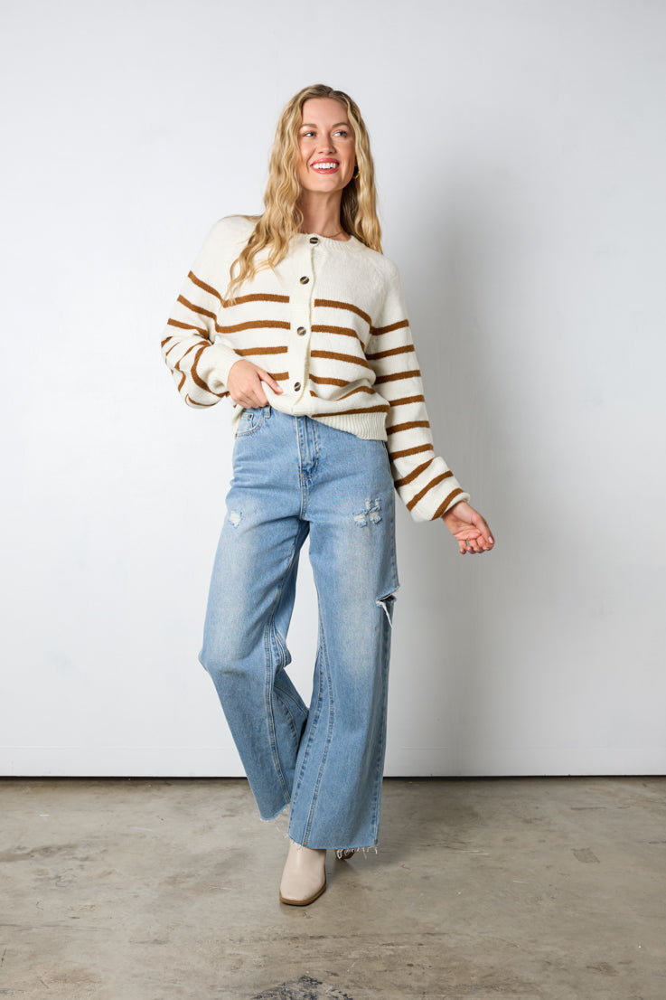 cream brown stripe sweater