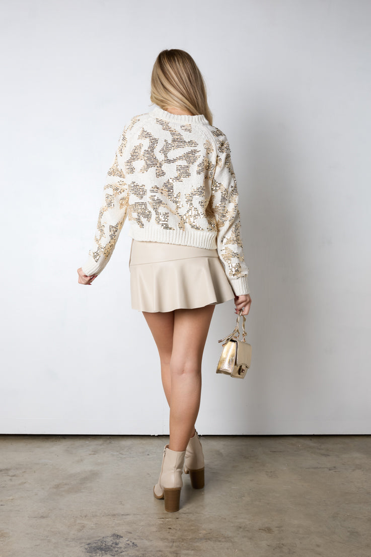 cream knit sweater gold sequins