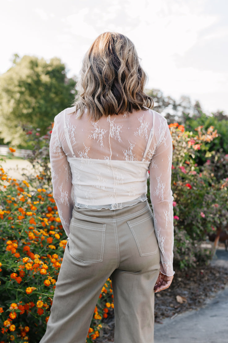 cream lace sheer top