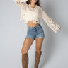 cream open knit collared top 