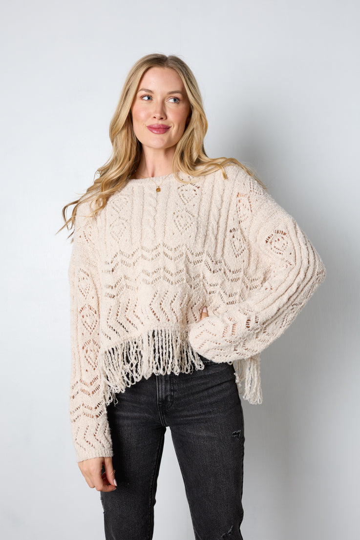 cream fringe knit sweater 