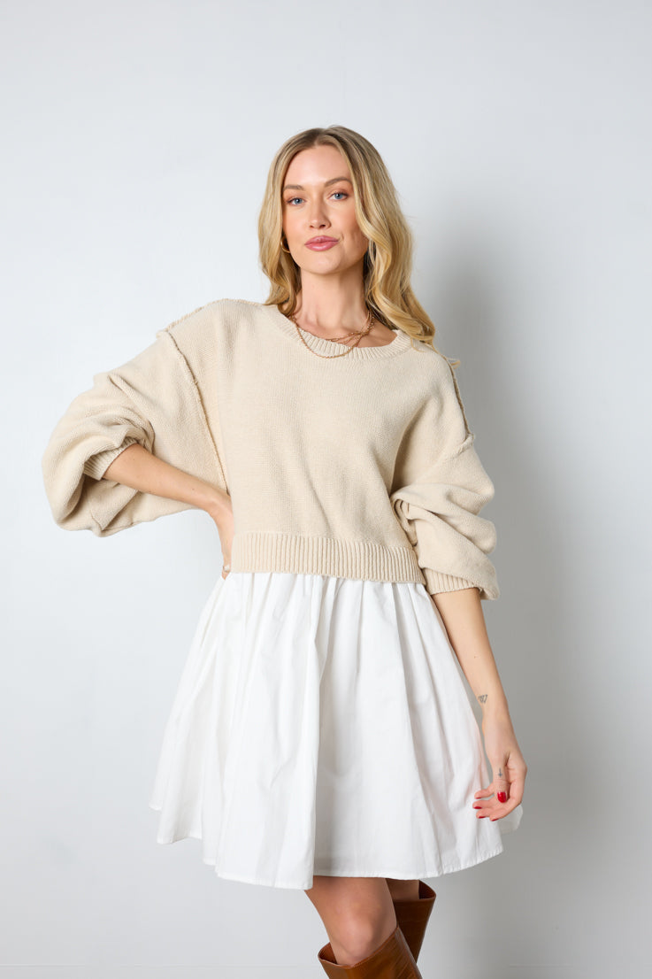 cream sweater mini dress