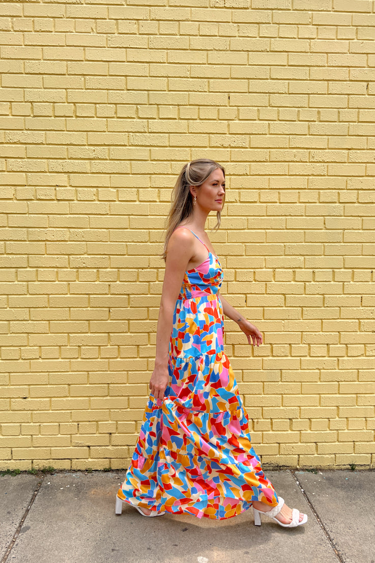 floral abstract colorful maxi dress