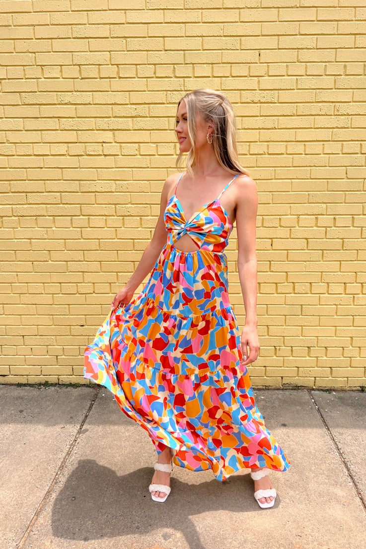 floral abstract colorful maxi dress
