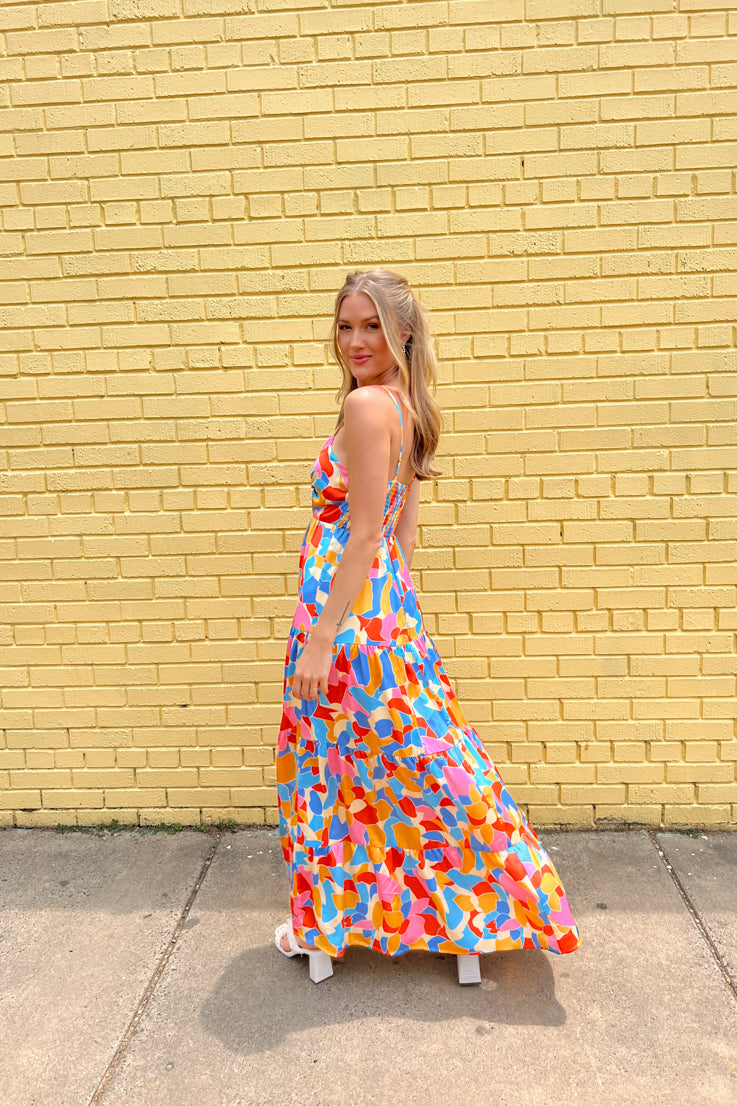 floral abstract colorful maxi dress