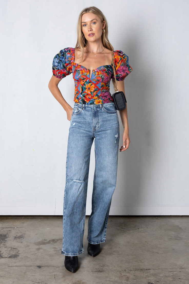 floral puffy sleeve top