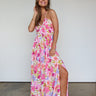 pink floral maxi dress with side slit