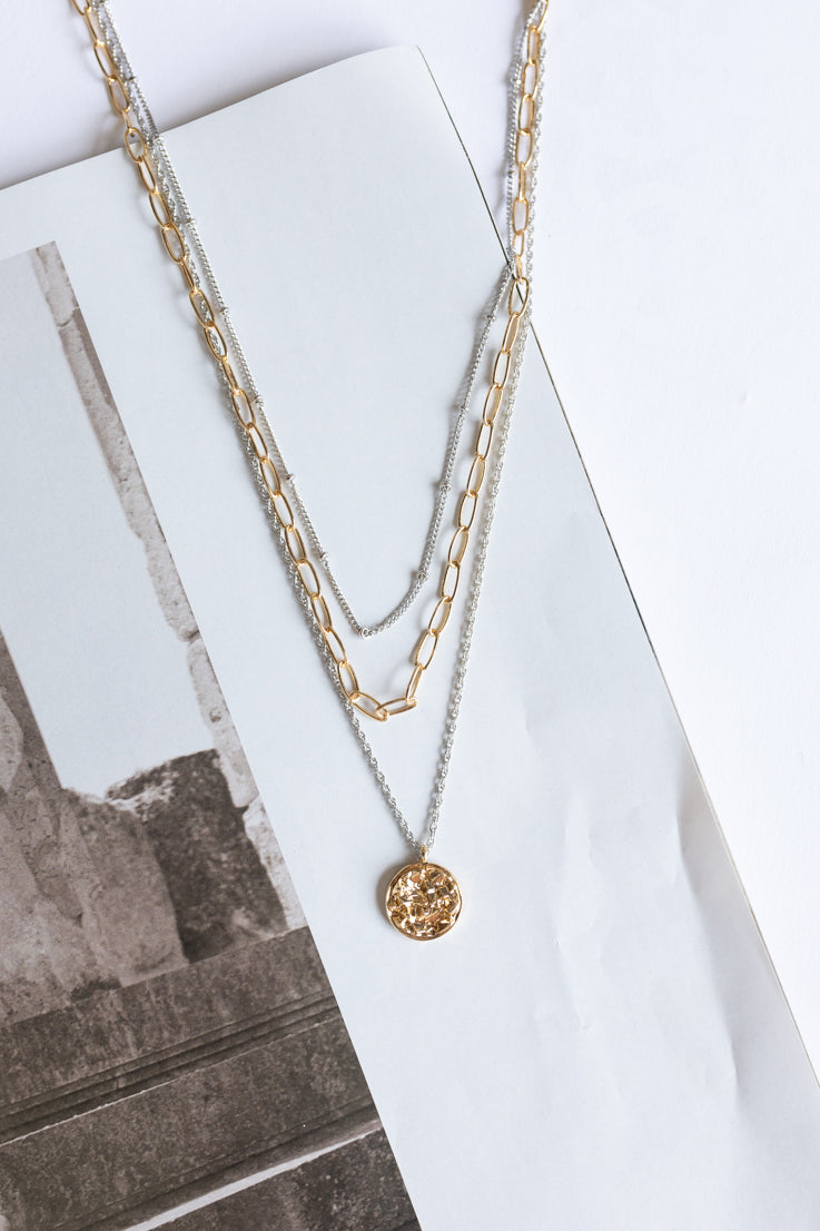 gold and silver layered necklace