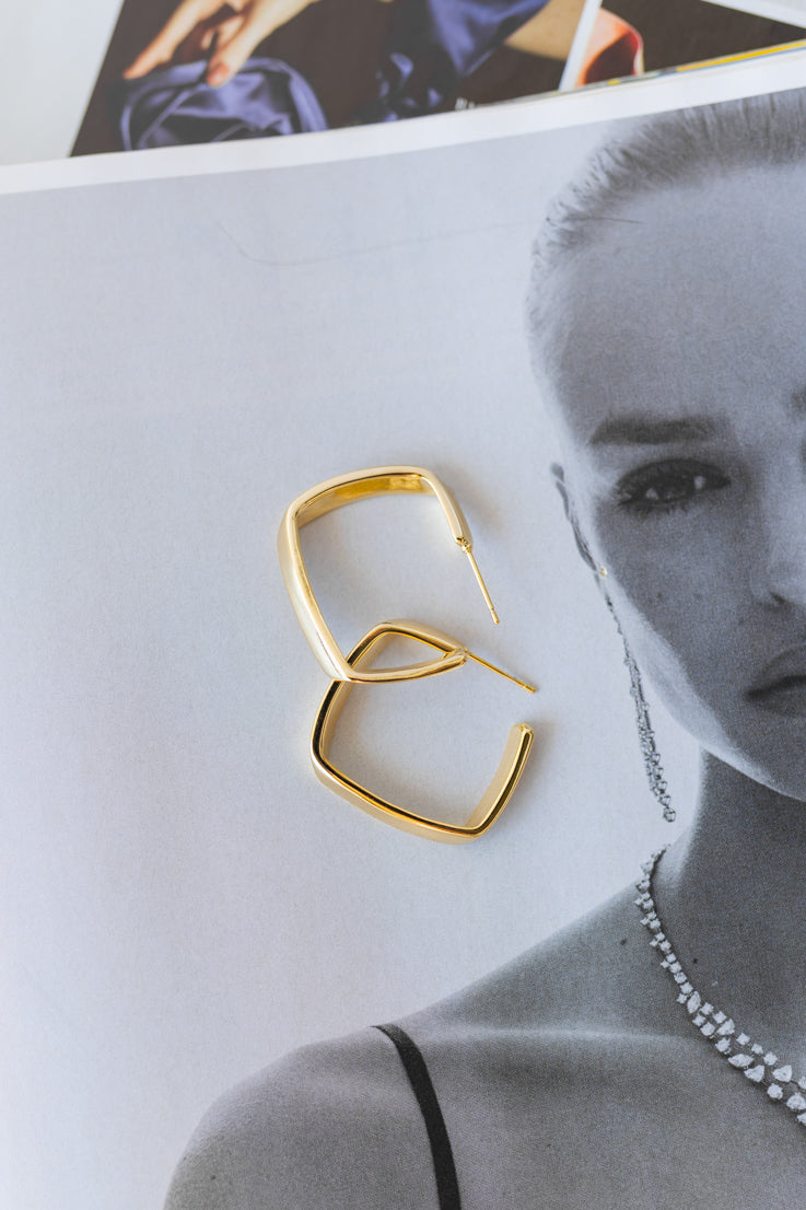 gold square hoop earring