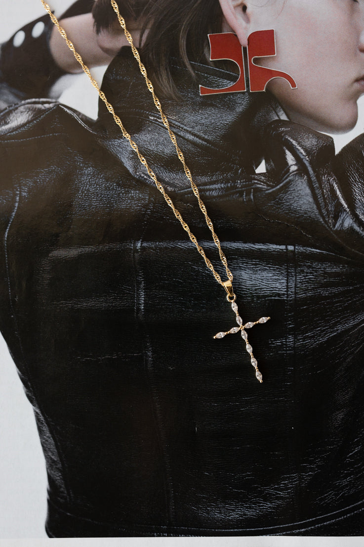 gold studded cross necklace