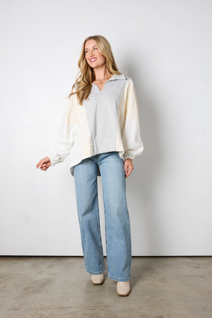 gray oversized colorblock top