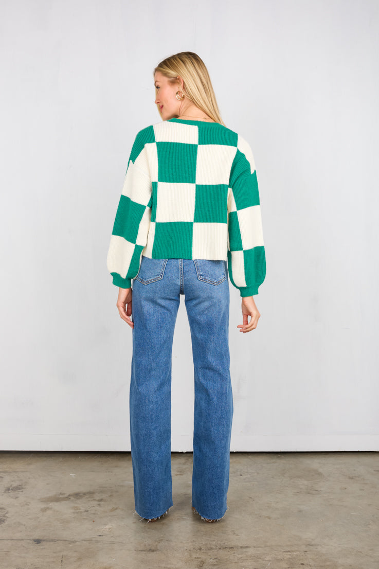 green checkered sweater