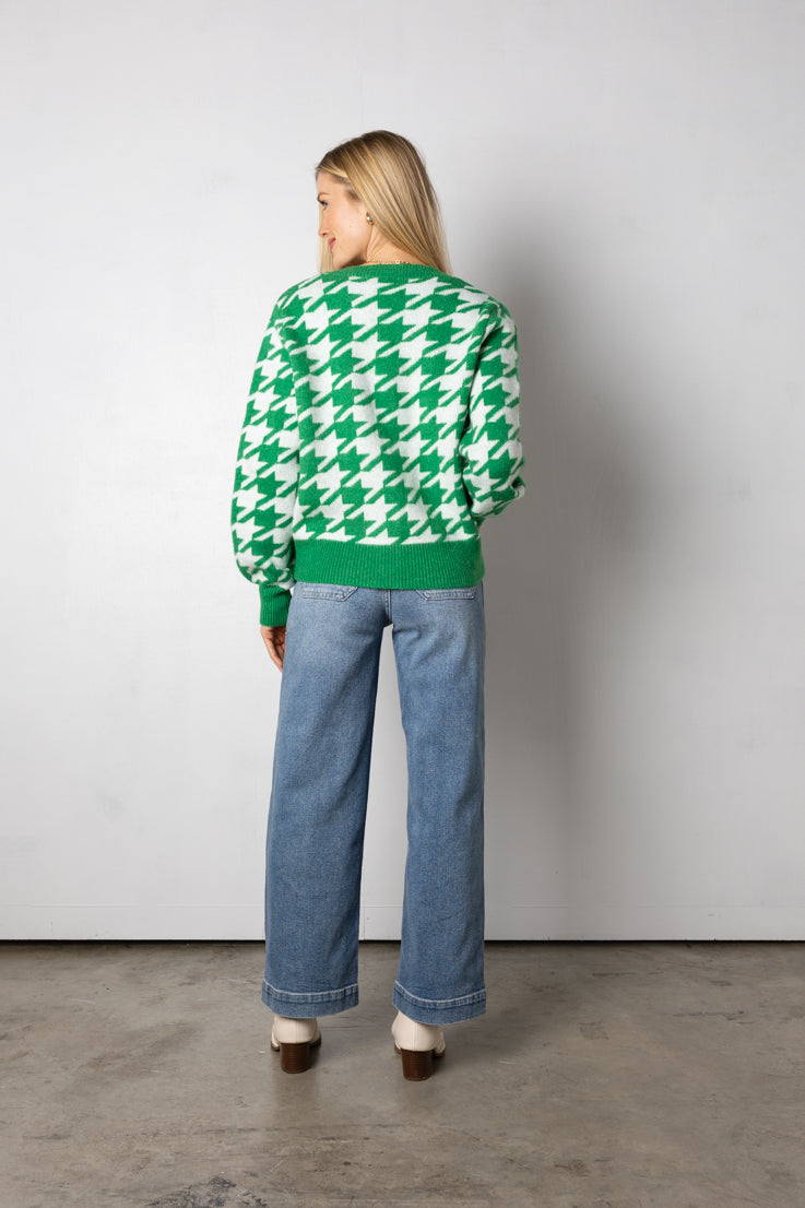 green houndstooth sweater