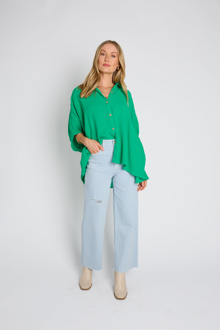 green oversized button up