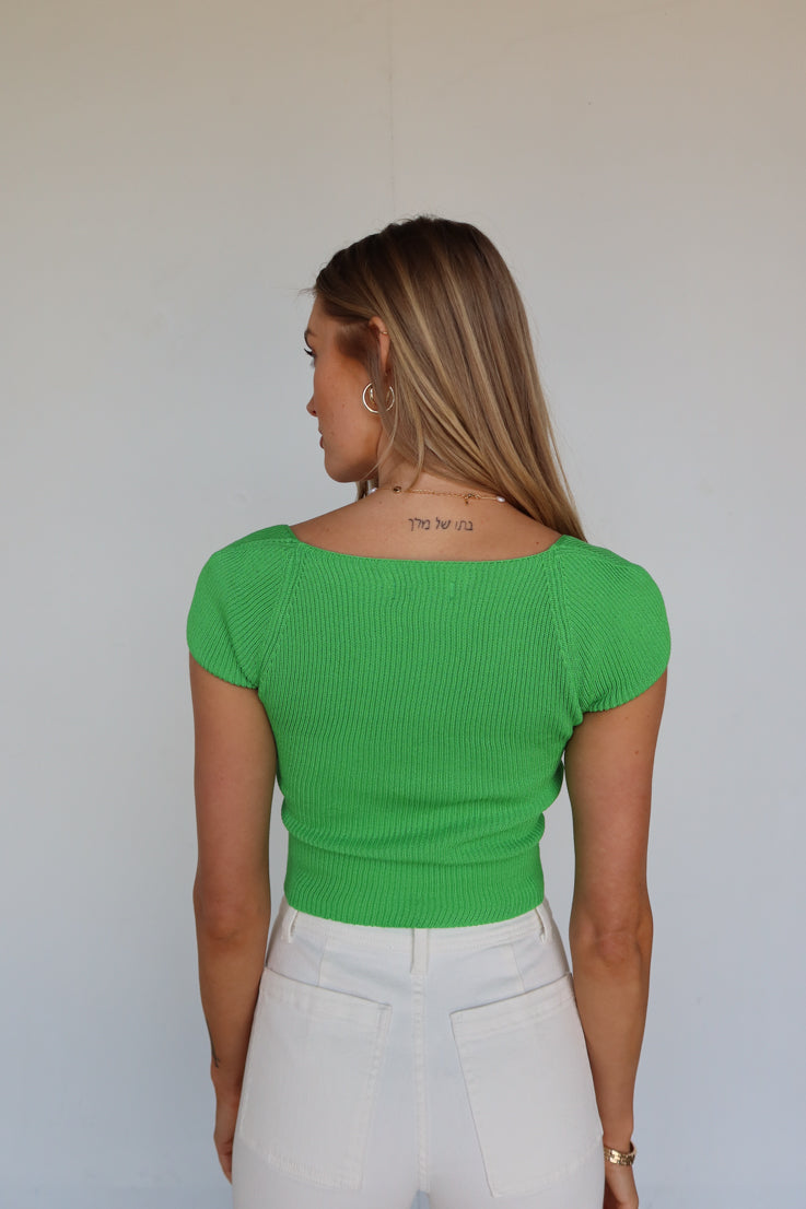 green sweetheart neckline top 