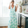 green and blue floral v-neck maxi dress