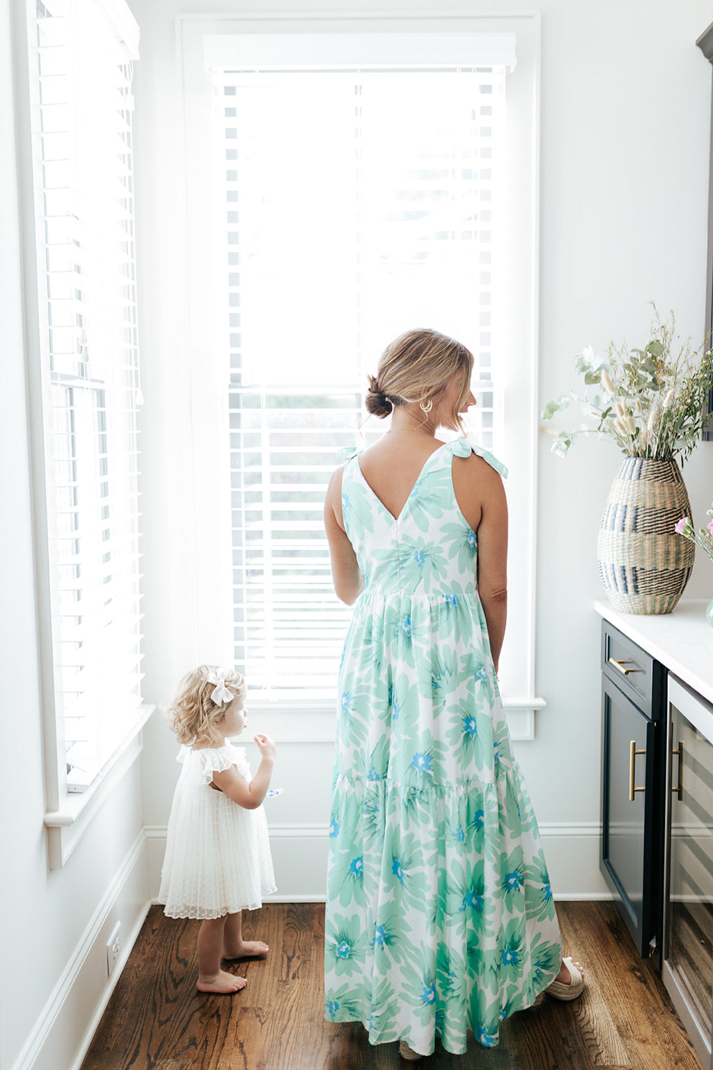 green and blue floral v-neck maxi dress