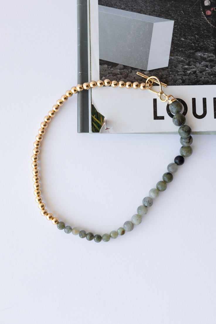 grey and gold bead necklace