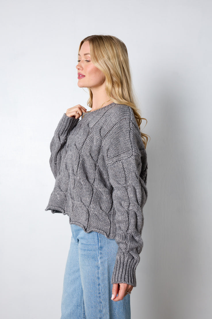 grey cable knit sweater