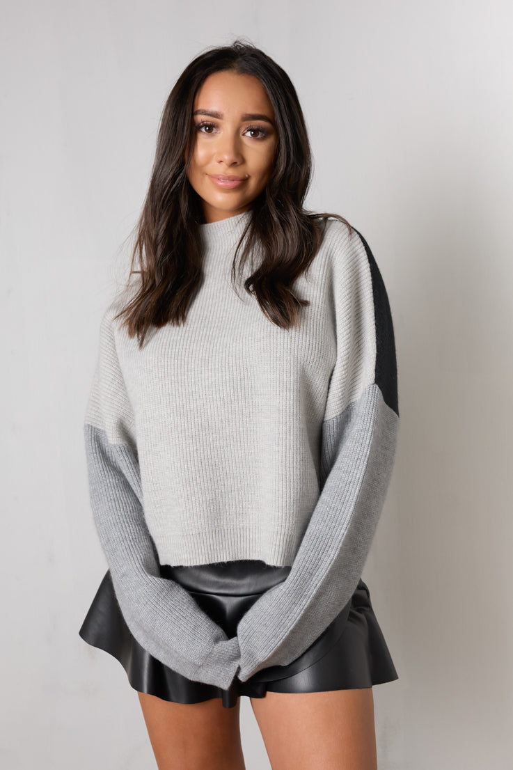 grey colorblock sweater