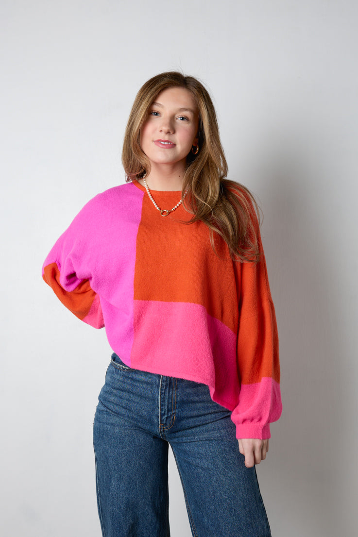 hot pink oversized sweater