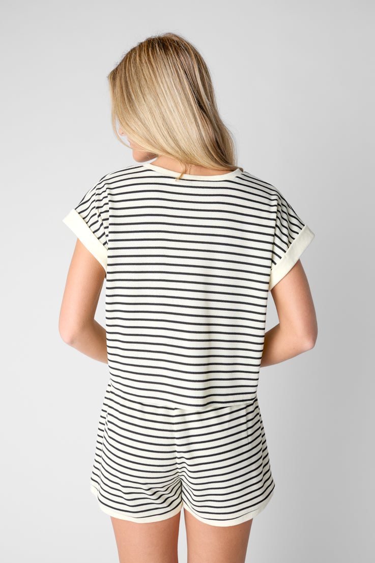 ivory and black striped top