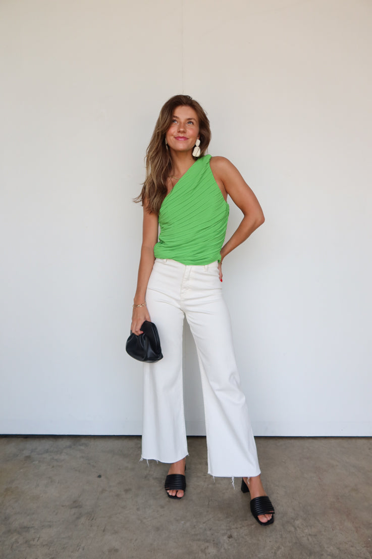 kelly green one shoulder top