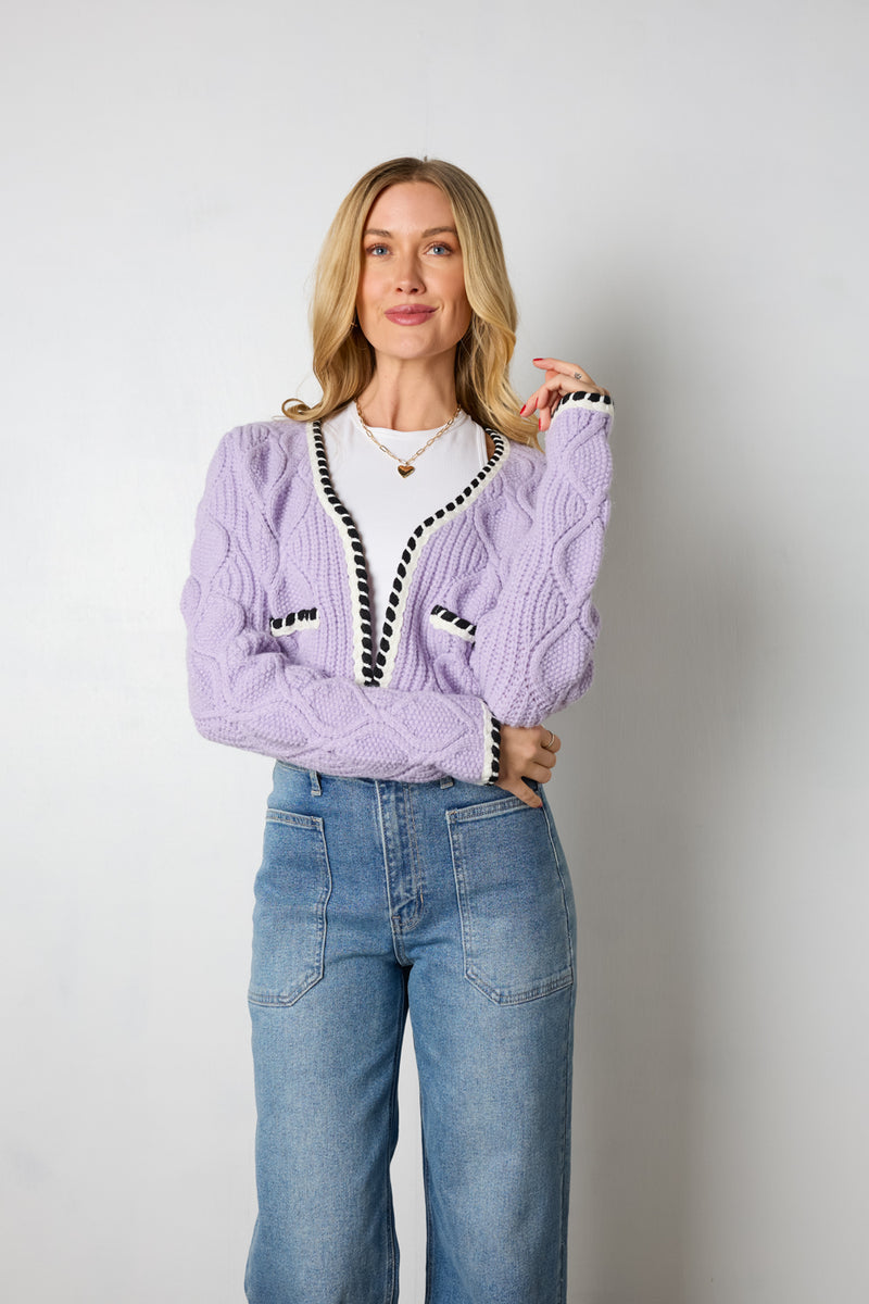 lavender chunky knit cardigan