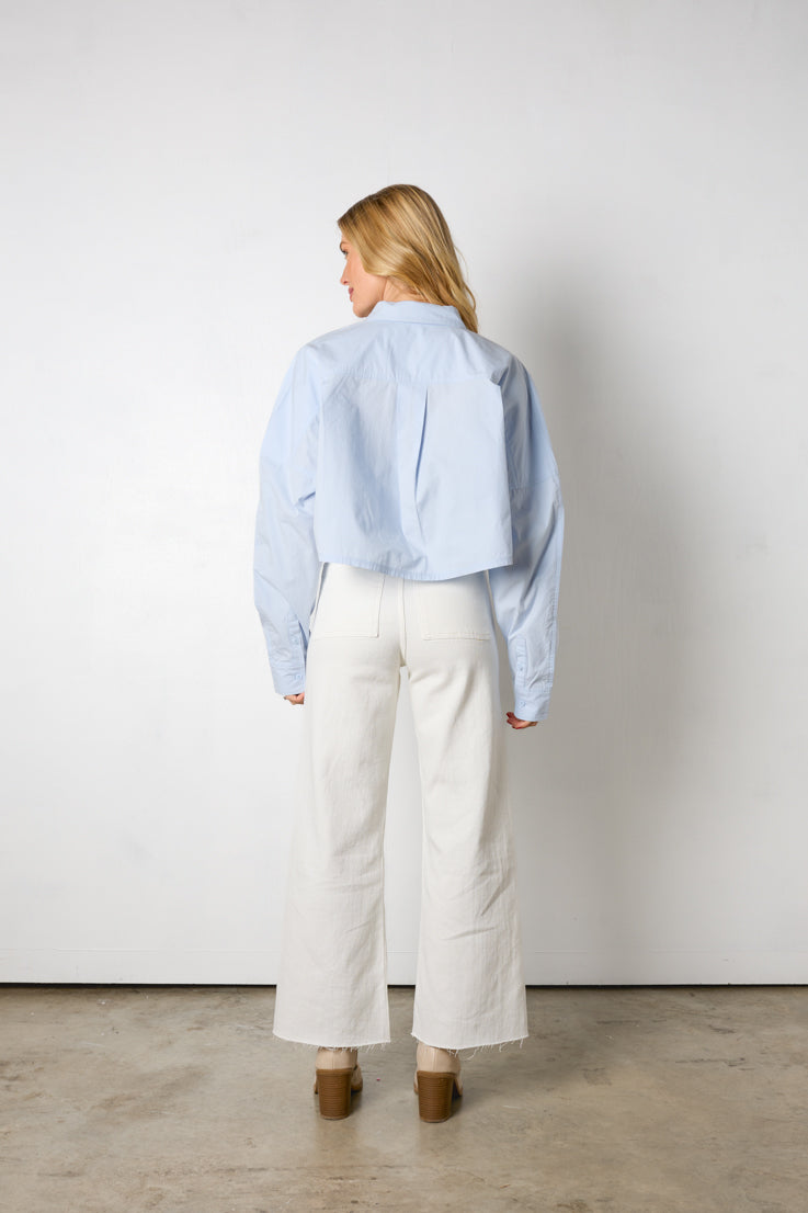 light blue cropped button down