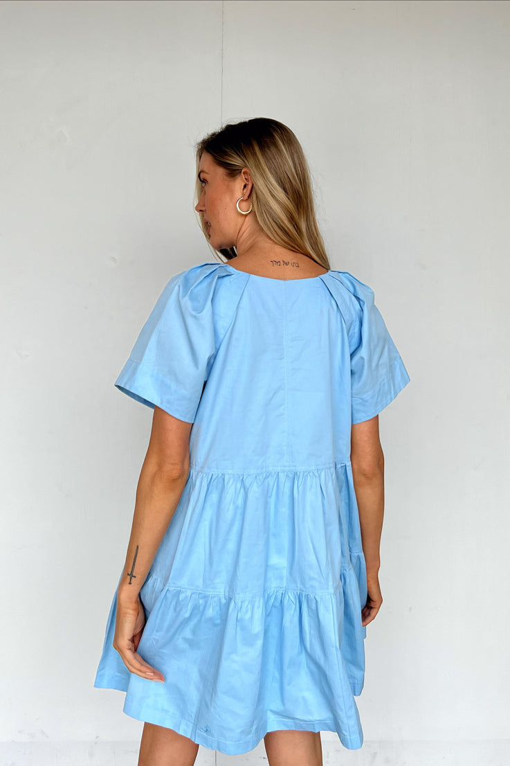 light blue high v-neck dress
