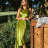 lime green pleated formal dress