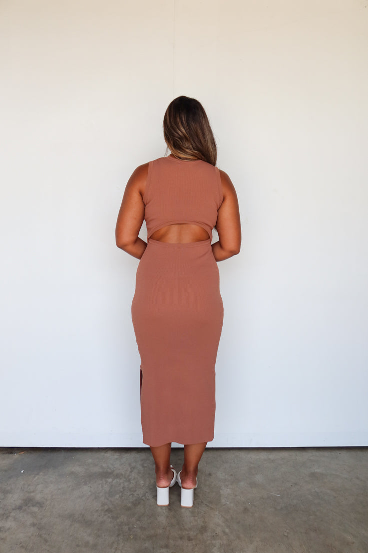 brown midi dress with slit